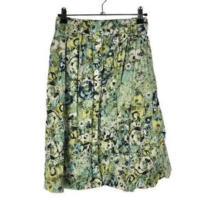 Sunset Rd Y2K Green & Blue Watercolor Floral Button Front Knee Length Skirt 14